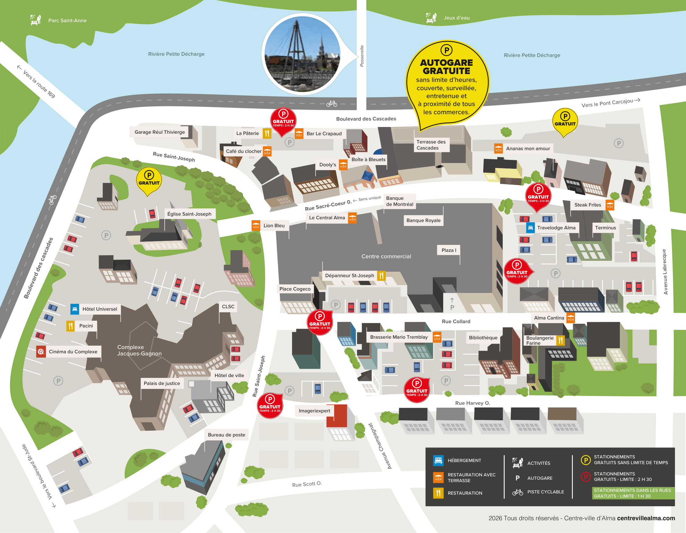 Carte des stationnements du Centre-Ville d'Alma